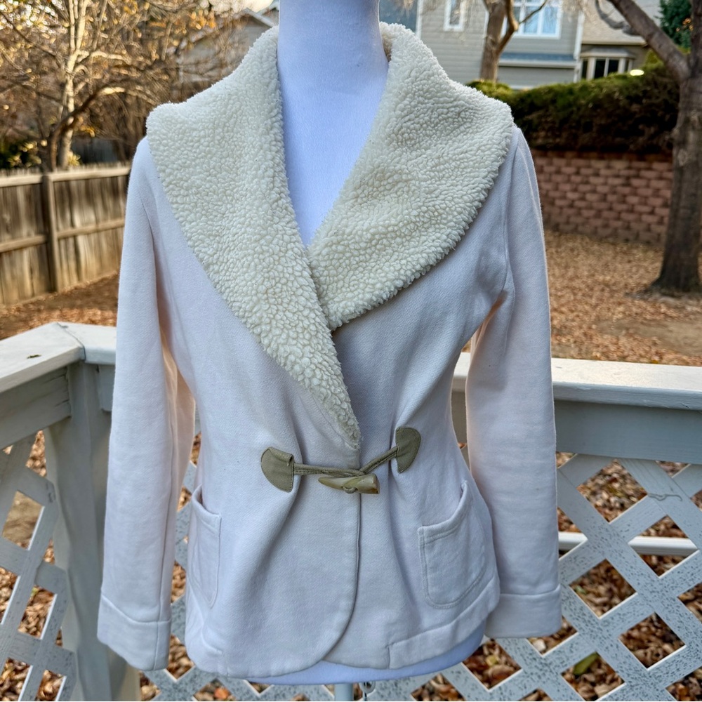 Ralph Lauren Sherpa Shawl Collar Fleece Blazer Jacket Women SZ PM Duffle Button‎ - Picture 2 of 13